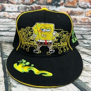 JH Design  - Sponge Bob Square Pants Black Yellow‎ Nickelodeon Fitted Hat 7 3/8